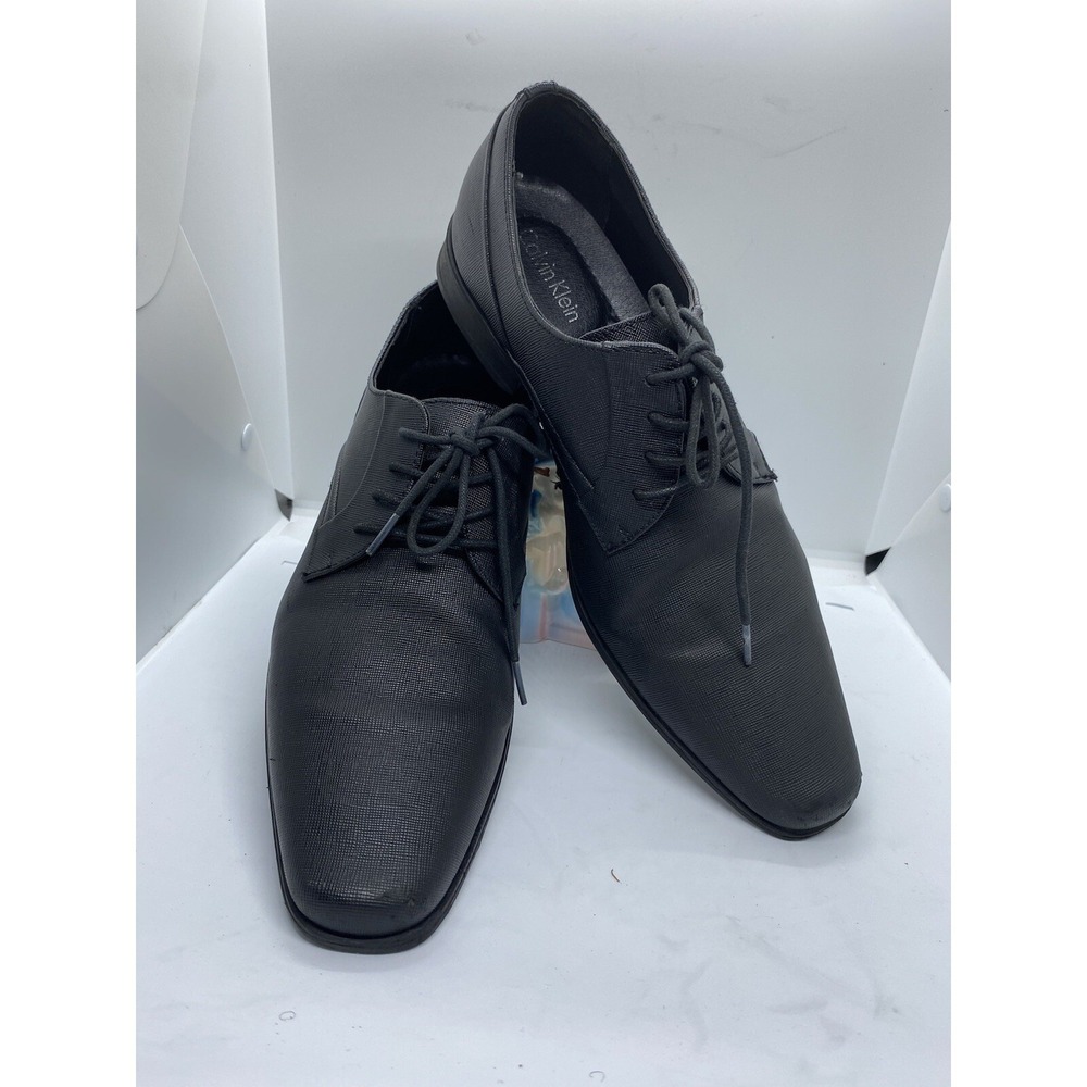Calvin Klein Dress Shoes Mens 11 Gordan Oxford Black Textured Leather Classic